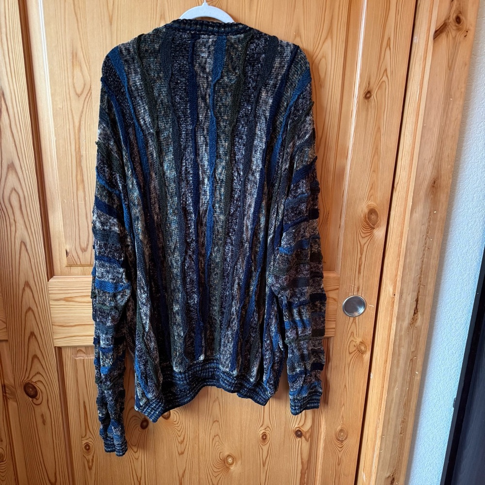 Vintage 90s Tundra Canada Sweater 3XLT XXXLT Coogi Style 3D Knit Blue Brown - Picture 8 of 12